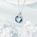 wholesale 925 Sterling Silver Blue Cat Pendant Necklace with Swarovski Crystals for Women-0-3