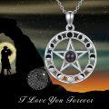 wholesale 925 Sterling Silver Black Abalone Shell Moon Phases Star Pentacle Pendant Necklace for Women Girls  43cm Chain Length-0-2