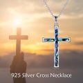 wholesale 925 Sterling Silver Blue Abalone Shell Inlay Cross Pendant Necklace-0-5