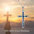 wholesale 925 Sterling Silver Blue Abalone Shell Inlay Cross Pendant Necklace-0-5