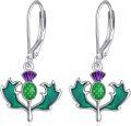 wholesale 925 Sterling Silver Green Enamel Thistle Flower Drop Earrings Leverback  for Women Girls-0-0