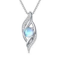 wholesale 925 Sterling Silver Opal Pendant Necklace Wholesale With Cubic Zirconia Leaves Design-06-Jun.-Moonstone