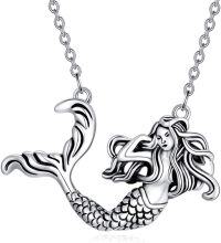 wholesale 925 Sterling Silver Mermaid Pendant Necklace s for Women Girls-Oxidized