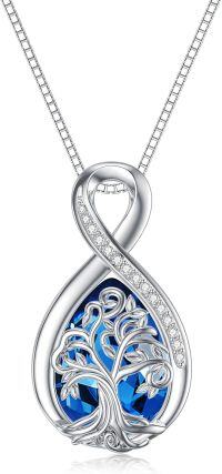 wholesale 925 Sterling Silver Birthstone Valentine s Day Tree of Life Teardrop Necklace-09 September Birthstone