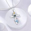 wholesale 925 Sterling Silver 925 Blue Crystal Flower Projection Cross Necklace for Women and Girls-0-1