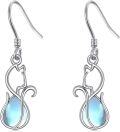 wholesale 925 Sterling Silver Cat Teardrop Moonstone Drop Earrings Halloween Gift for Her-0-0