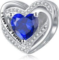wholesale 925 Sterling Silver Heart Birthstone Charms for Bracelets Jewelry Gifts-Bead - Sep - Sapphire