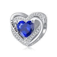 wholesale 925 Sterling Silver Heart Birthstone Charms for Bracelets Jewelry Gifts-Bead - Sep - Sapphire
