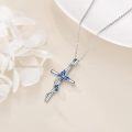wholesale 925 Sterling Silver Cross with Blue Enamel Butterflies and Bees Pendant Necklace Christian Gift for Women Girls-0-2