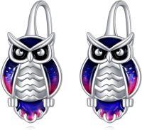 wholesale 925 Sterling Silver Gold-Plated Blue Purple Enamel Owl Stud Earrings for Women Girls  48x36mm-owl hoop earrings