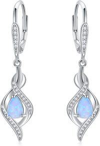 wholesale Sterling Silver Opal Dangle Drop Earrings October Birthstone Leverback Valentine s Day Gift for Women Girls-Blue Opal