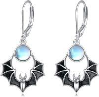 wholesale 925 Sterling Silver Black Bat Moonstone Gothic Drop Earrings for Women - Halloween  Ideas-A-Bat