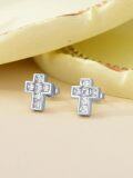 wholesale 925 Sterling Silver Cross Stud Earrings with Cubic Zirconia - Religious  for Her-0-4