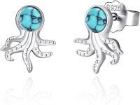 wholesale 925 Sterling Silver Turquoise Octopus Stud Earrings Sea Life s for Women Girls-Octopus