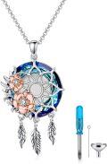 wholesale 925 Sterling Silver Blue Crystal Dreamcatcher Floral Cremation Jewelry Keepsake Urn Necklace for Ashes-0-4