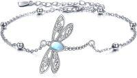 wholesale 925 Sterling Silver Dragonfly Moonstone Beaded Chain Adjustable Bracelets  for Girls and Women-K-Dragonfly B