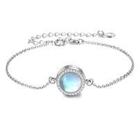 wholesale 925 Sterling Silver Opal Circle Chain Link Bracelet-moonstone
