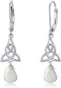 wholesale 925 Sterling Silver Opal Celtic Knot Teardrop Dangle Earrings-0-0