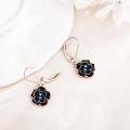 wholesale 925 Sterling Silver Black Enamel & Blue Pearl Rose Drop Earrings-0-3