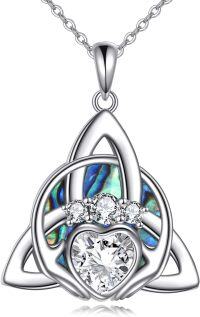 wholesale 925 Sterling Silver Abalone Shell Triquetra Pendant Necklaces for Women Irish Lucky Charm s 43cm Chain Length-Claddagh