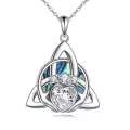 wholesale 925 Sterling Silver Abalone Shell Triquetra Pendant Necklaces Wholesale for Women Irish Lucky Charm s 43cm Chain Length-0-0