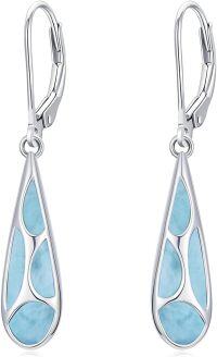 wholesale Larimar Earrings For Women 925 Sterling Silver Dangle Leverback Earring Jewelry Birthday Christmas Gifts For Women Her -undefined