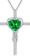 wholesale TOUPOP Emerald Cross Necklace For Women Sterling Silver May Birthstone Cross Pendant Necklace Heart Cross Christian Jewelry Birthday Christmas Gifts For Women Her -0-0
