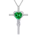 TOUPOP Sterling Silver Emerald Cross Pendant Necklace For Women-0-0