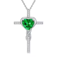 TOUPOP Sterling Silver Emerald Cross Pendant Necklace For Women-undefined