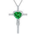 TOUPOP Sterling Silver Emerald Cross Pendant Necklace For Women-0-0