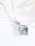 wholesale 925 Sterling Silver Abalone Shell & Cubic Zirconia Christian Mountain Pendant Necklace for Women-0-2