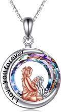 wholesale 925 Sterling Silver Rainbow Crystal Mother Daughter Pendant Necklaces I love you forever Gifts for Mom Grandmother-0-0