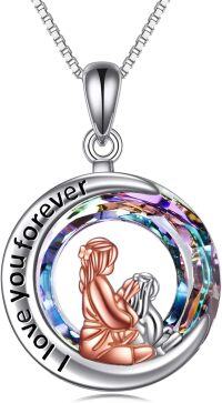 wholesale 925 Sterling Silver Rainbow Crystal Mother Daughter Pendant Necklaces I love you forever Gifts for Mom Grandmother-F-Mother & Daughter Moon Necklace