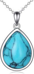 wholesale 925 Sterling Silver Turquoise Teardrop Necklace - 18 Chain, 28.3x15.4mm Pendant, Hypoallergenic, Gift for Women-0-0