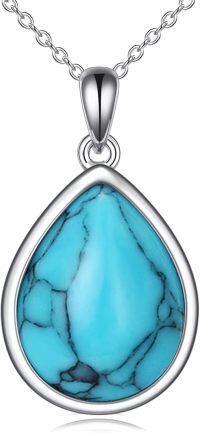 wholesale 925 Sterling Silver Turquoise Teardrop Necklace - 18 Chain, 28.3x15.4mm Pendant, Hypoallergenic, Gift for Women-Turquoise