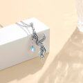 wholesale 925 Sterling Silver 925 Blue Opal Phoenix Pendant Necklace w/Cubic Zirconia & Chain Giftboxed-0-3