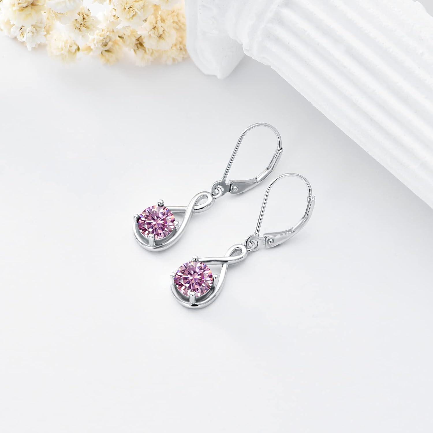 Sterling Silver Birthstone Dangle Drop Earrings Infinity Valentine s Day Jewelry Gifts for Women Girls-0-3
