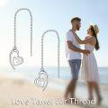 wholesale 925 Sterling Silver Double Heart Drop Threader Earrings for Women-0-1
