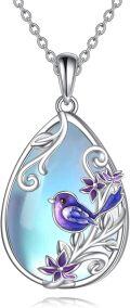 wholesale 925 Sterling Silver Teardrop Purple Moonstone Bird Flower Pendant Necklace-0-0