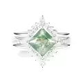 TOUPOP 10k Gold Moss Agate Moissanite Wedding Ring Set For Women-0-0