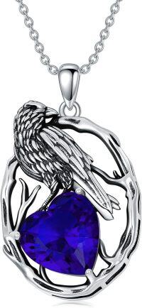 wholesale Sterling Silver Birthstone Raven Necklace for Women-September