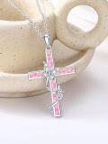 wholesale TOUPOP Cross Necklace For Women 925 Sterling Silver Butterfly Pendant Necklace Blue/white/purple/pink Opal Jewelry Gifts For Women Her Wife Girlfriend Birthday Christmas Gifts Ideas -0-4