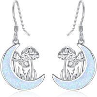 wholesale 925 Sterling Silver Moon & White Opal Mushroom Drop Earrings for Women-Mushroom