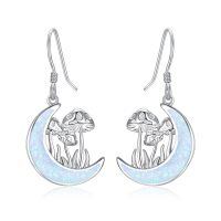 wholesale 925 Sterling Silver Crescent Moon Mushroom Earrings Wholesale With Opal-like Finish-Mushroom