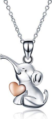 wholesale 925 Sterling Silver Elephant Heart Pendant Necklace for Women Girls  45cm Chain Length-E-Elephant