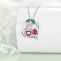 wholesale 925 Sterling Silver Heart-Shaped Double Red Crystal Pendant Necklace with Green Accents and Multicolor Stones-0-2