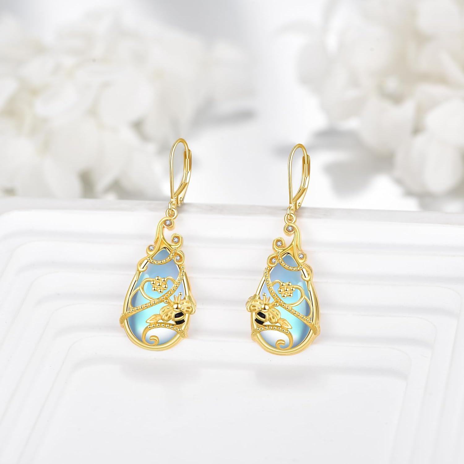 925 Sterling Silver Opal Butterfly Drop Earrings-0-4