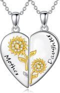 wholesale 925 Sterling Silver Mother Daughter Sunflower Heart Pendant Necklaces Set for Women Couples -0-0