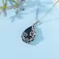 TOUPOP Sterling Silver Black Onyx Daisy Hibiscus Lotus Rose Peony Sunflower Pendant Necklace-0-3