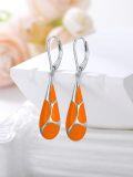wholesale 925 Sterling Silver Orange Enamel Teardrop Leverback Earrings for Women-0-1